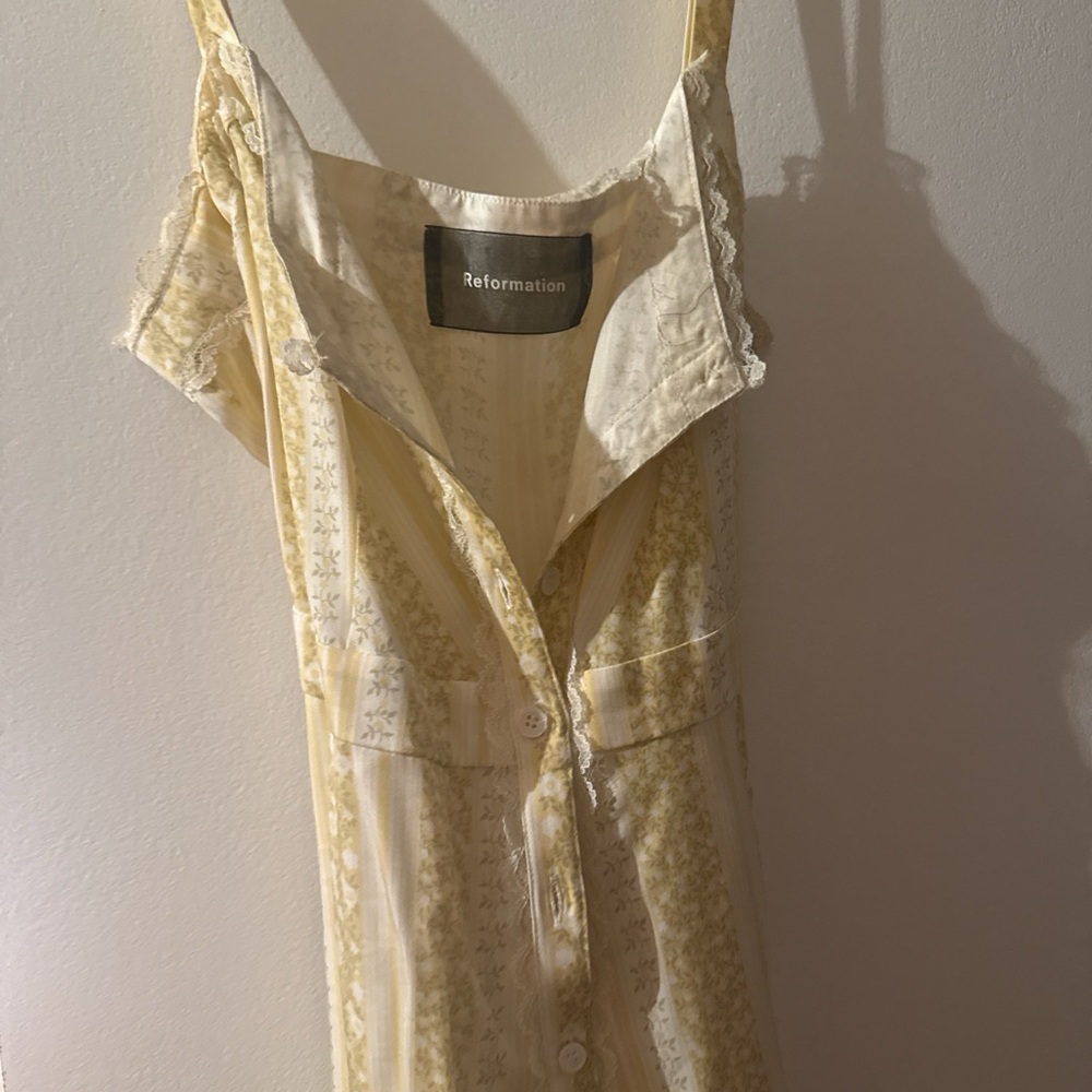 Reformation Cream and Pale Yellow Floral Slip